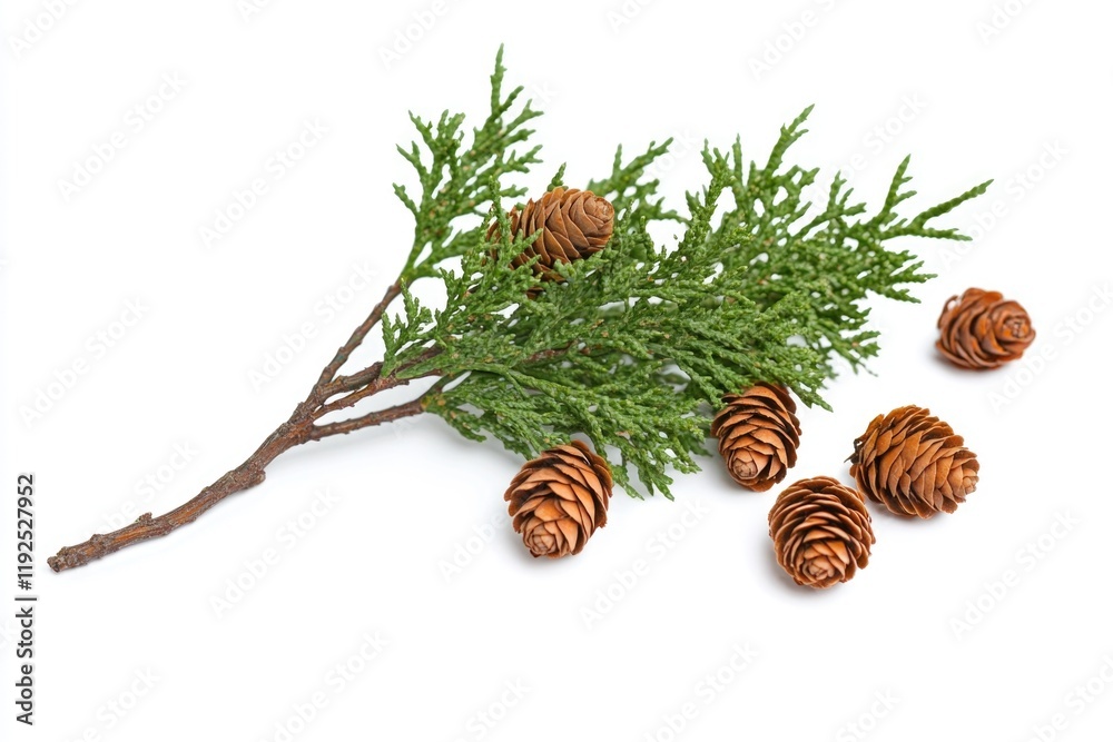Poster a bundle of pine cones attached to a tree branch, suitable for autumn or nature-themed designs