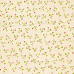 Vintage cream seamless pattern with watercolor pink rosebuds, perfect for shabby chic decor, wrapping paper, journals, and delicate romantic textiles.