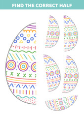 Find the correct half of egg. Educational attention game for kids. Activity for kids. Isolated vector illustration eps 10
