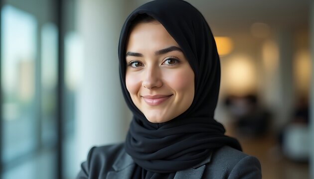 Portrait of a smiling young Middle Eastern businesswoman in an office