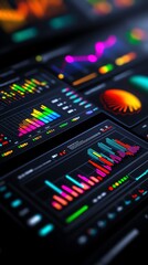 Fototapeta premium A neon holographic finance dashboard, blending pixel art charts, retro fonts, and glowing analog toggles