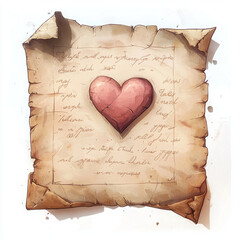 vintage love letter with heart illustration on aged parchment