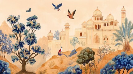 Traditional Mughal Wedding Card Design, Invitation template