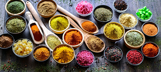 Composition with assortment of spices and herbs