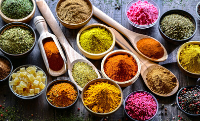 Composition with assortment of spices and herbs