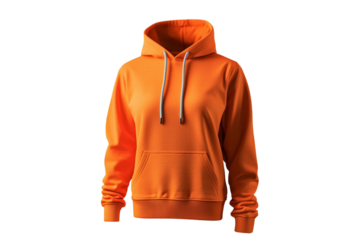 Simple orange hoodie for women on PNG background.