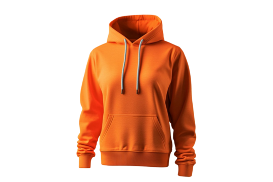 Simple orange hoodie for women on PNG background.