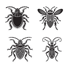 Monochrome Vector Silhouettes of the Square-Headed Bug Isolated on a White Background