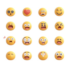 Obraz premium collection of emoji symbols expressing various emotions like surprise, love, sadness, and happiness. These colorful icons convey range of feelings in fun and engaging way