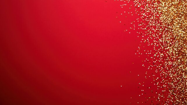 A vibrant red background with a sprinkle of gold glitter, creating a festive and elegant atmosphere.