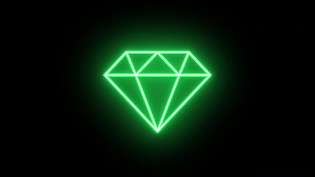 Neon gemstone icon animation, slow blink. Glowing neon diamond, looped slow flashing animation. Gem, brilliant stone, royal treasure, jewel, premium and luxury, rich. Green, yellow, orange colors