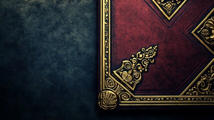 Fototapeta premium Ornate Red Leather Book Cover with Gold Detailing