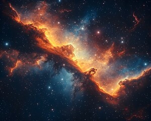 Obraz premium Fiery Cosmic Crown Glowing Nebula with Vibrant Hues and Shimmering Stars