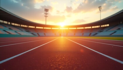 Empty running track during sunset or sunrise