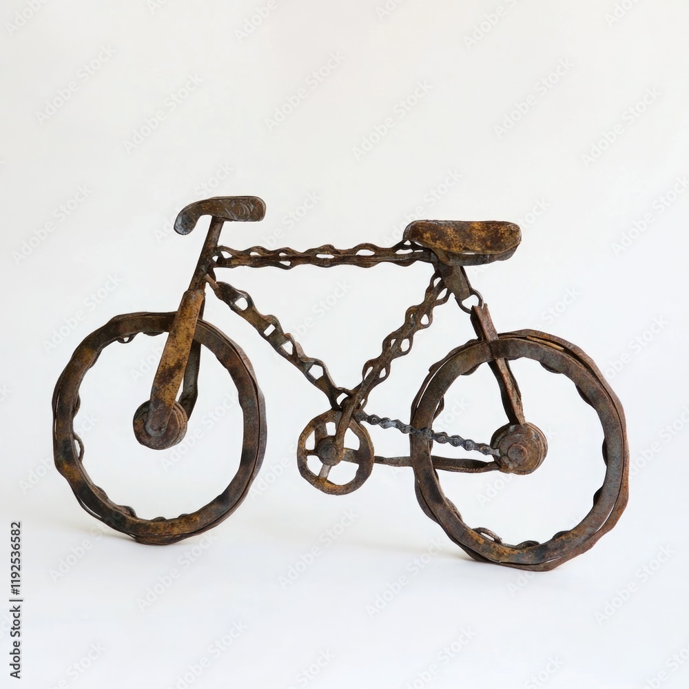 Poster a metal bicycle with chains attached to it, suitable for use in industrial or mechanical contexts