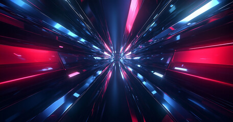 3d rendering futuristic neon tunnel background with pink and blue light