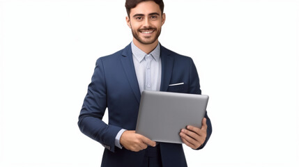 businessman holding a laptop