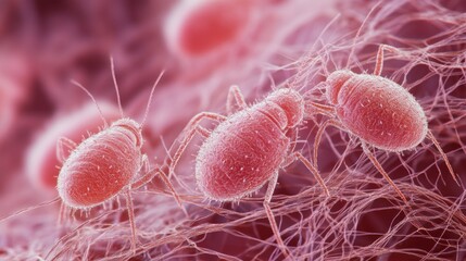 Obraz premium Magnified Mites on Bed Surface in Detail