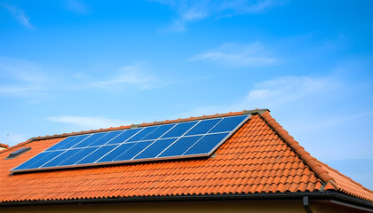 roof with solar energy panels, dramatic, with white tones