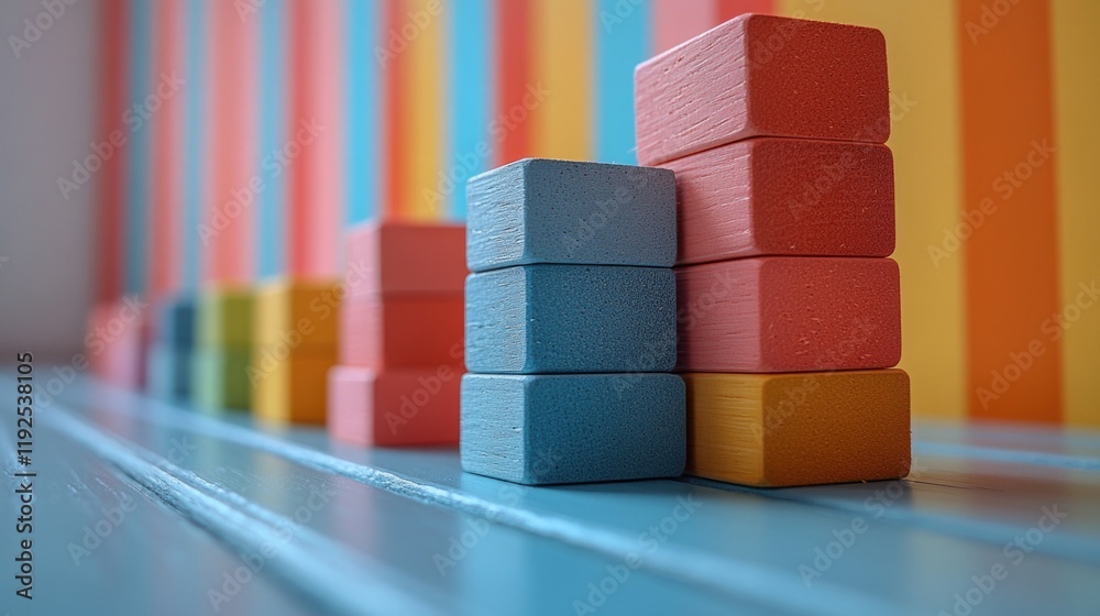 Poster Stack of wooden blocks arranged neatly on a table
