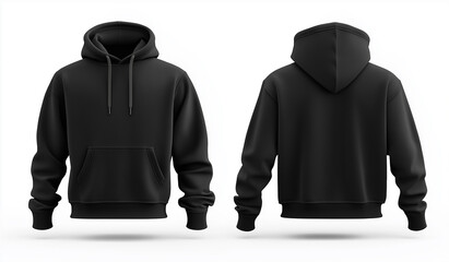 Minimal black hoodie design template with long sleeves and hood. Clipping path included for design mockups