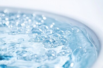 A close-up shot of a bowl filled with water and air bubbles