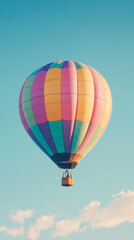 Naklejka premium A colorful hot air balloon floating in the clear blue sky, seen from below