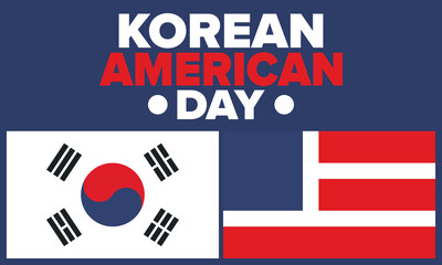 Korean American Day. Korean culture holiday in United States. Korean flag. American flag. Korean Americans. Happy celebration. Creative label. Poster art. Vector illustration