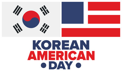 Korean American Day. Korean culture holiday in United States. Korean flag. American flag. Korean Americans. Happy celebration. Creative label. Poster art. Vector illustration