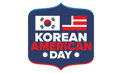 Korean American Day. Korean culture holiday in United States. Korean flag. American flag. Korean Americans. Happy celebration. Creative label. Poster art. Vector illustration