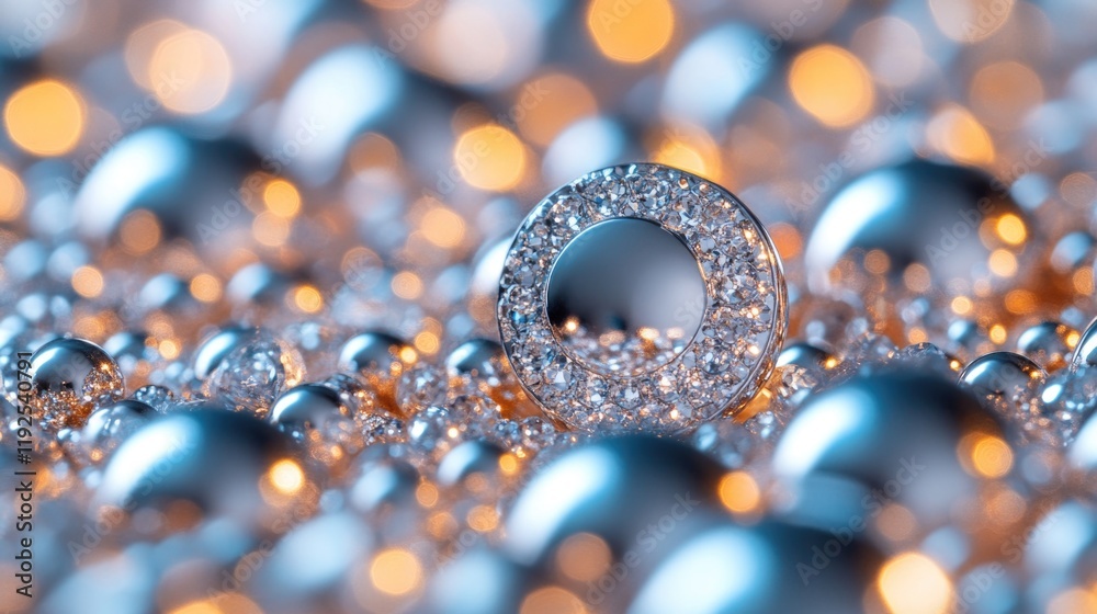 Poster a close-up view of a ring surrounded by many small, shiny balls