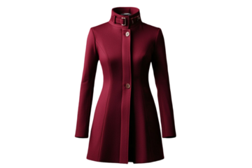 Elegant maroon women's coat, transparent backdrop