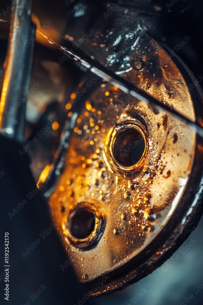 Poster a close-up of a metal object sitting on a table