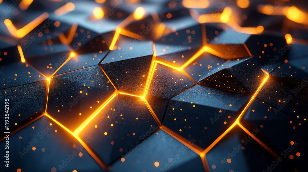 Aufkleber sharp-edged polygons outlined in luminous yellow, each shape partially overlapping, floating on a je