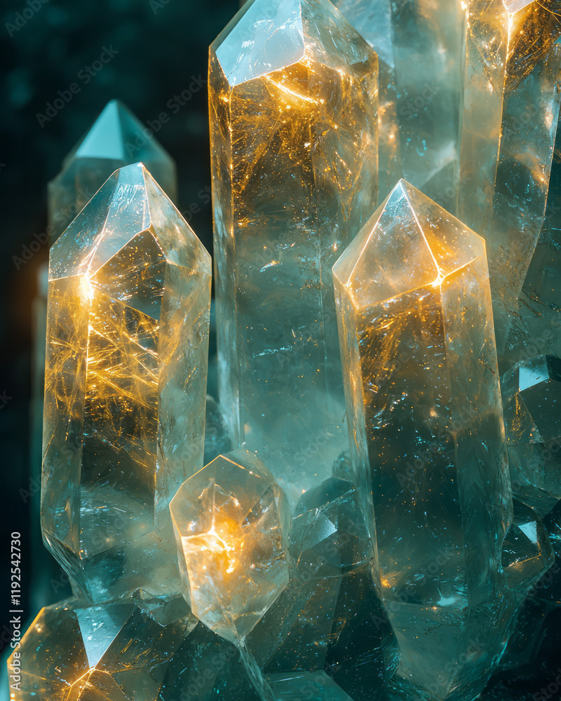 Aufkleber angular shards in teal connecting at bright lemon-hued nodes, resembling a digital crystal matrix fl