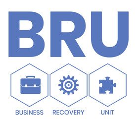 BRU - business recovery unit. acronym business concept. vector illustration concept with keywords and icons. lettering illustration with icons for web banner, flyer, landing page