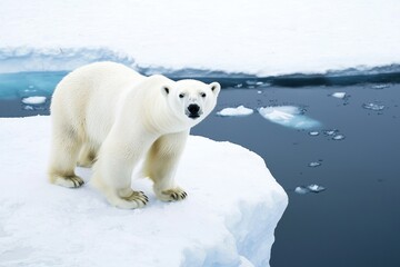 Obraz premium A polar bear standing proudly on an ice floe, overlooking a vast expanse of Arctic waters.