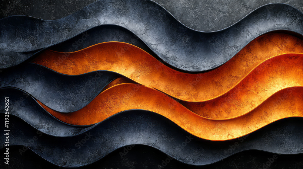 Poster concentric wave patterns: one set in dusty midnight-blue, the other in subdued saffron, layered on a