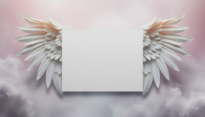 Angel Wings Message Board - wide wispy ethereal energy background with a large misty white central message board area  flanked by a pair of Angel wings, origami