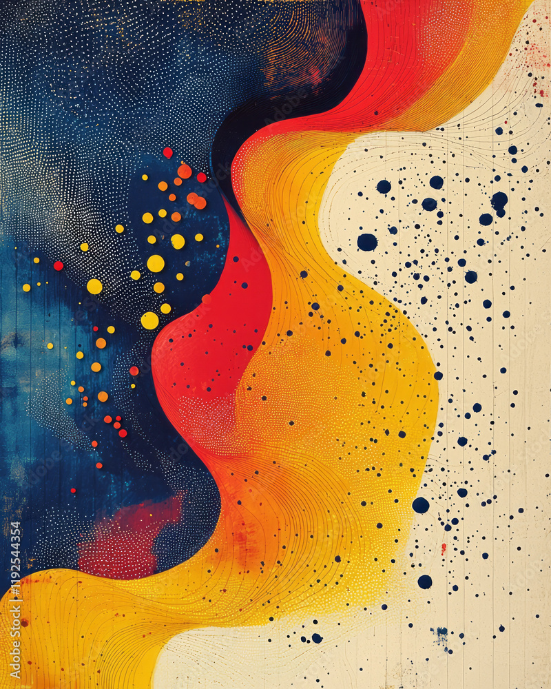 Poster A dotted wave pattern where small yellow hex points form curved lines, spreading across a bright sapphire field,