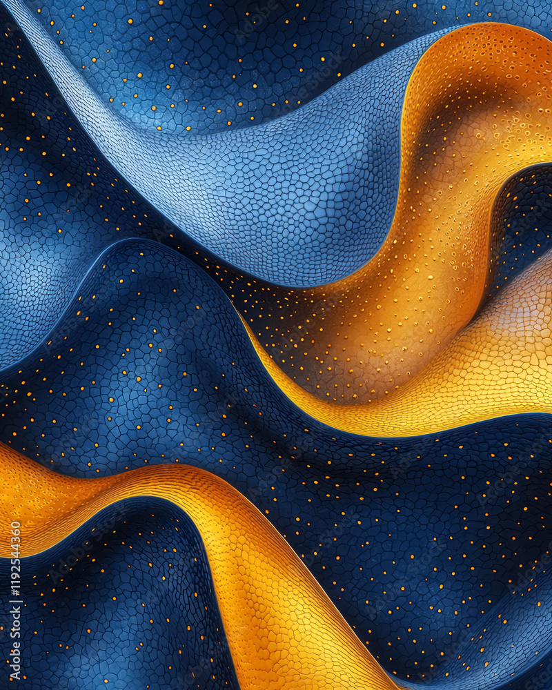 Poster A dotted wave pattern where small yellow hex points form curved lines, spreading across a bright sapphire field,