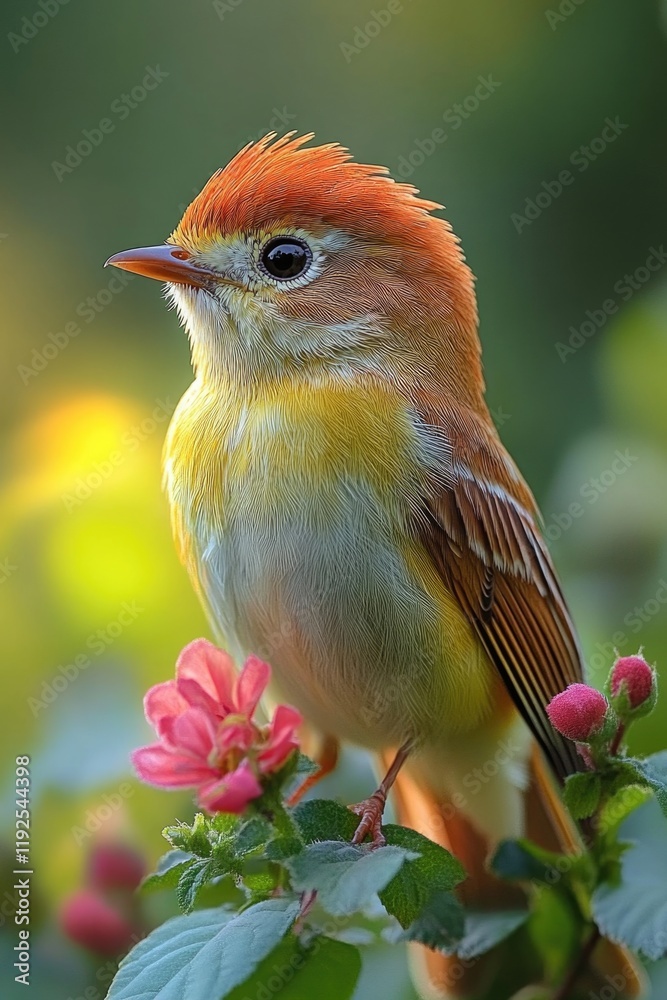 Poster a small bird sits atop a tree branch, perhaps singing or taking in its surroundings