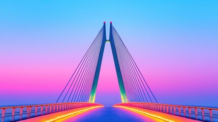 Obraz premium Symmetry gradient concept. A stunning modern bridge illuminated against a vibrant sunset sky.