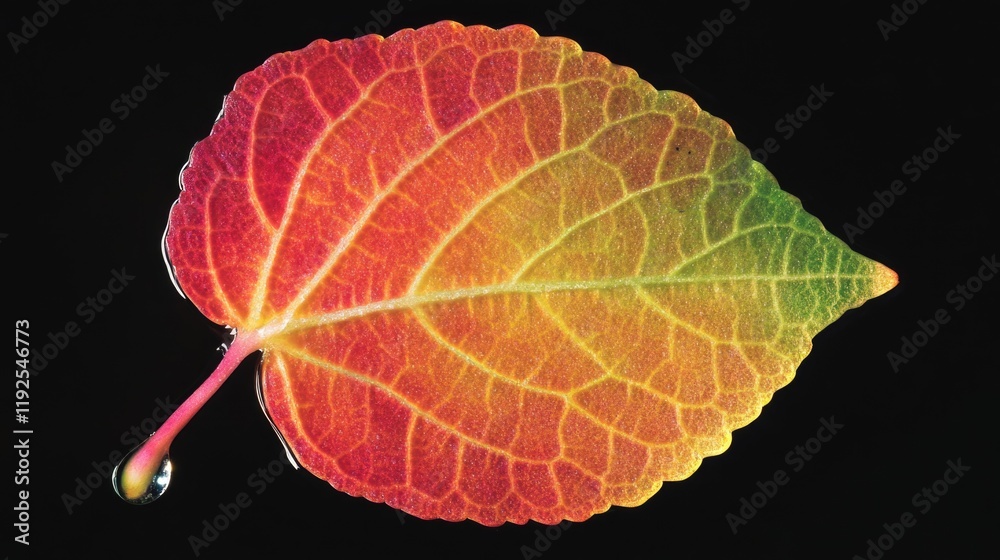 Poster close-up shot of a leaf with a drop of water on its surface
