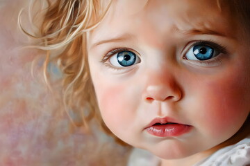Closeup of a little baby girl blue eyes