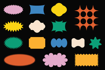 Brutalist abstract geometric shapes. Speech bubbles. Trendy minimalist basic figures, ovals, frames, stars. Modern swiss graphic design element vector set