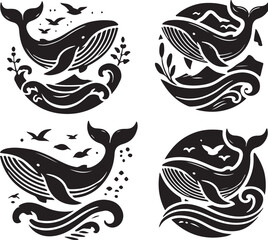 set of silhouettes whale