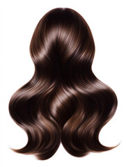 Naklejka premium Elegant long dark brown wavy hair with shine displayed against a white background