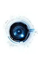 A virtual display graphic, futuristic HUD elements, holographic data streams, blue neon accents, isolated on white background