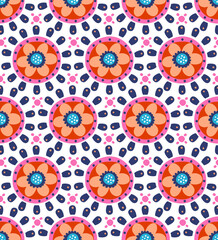 abstract boho medallion floral  seamless pattern, vector illustration repat design